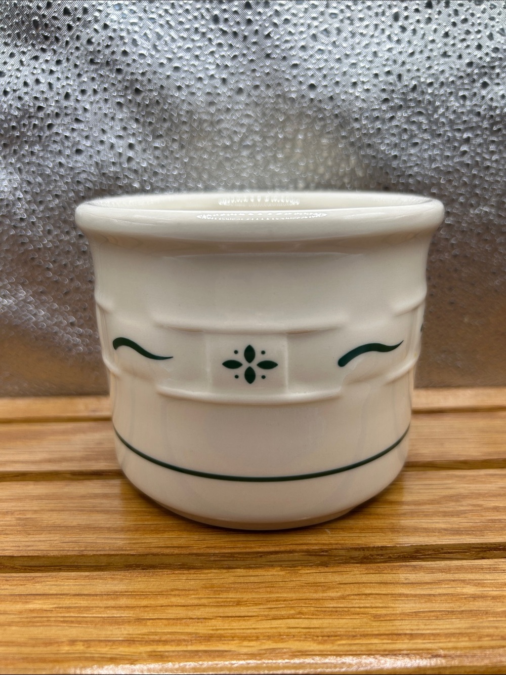 Longaberger Pottery Woven Traditions Heritage Red 1 Pint Salt Crock Green Trim
